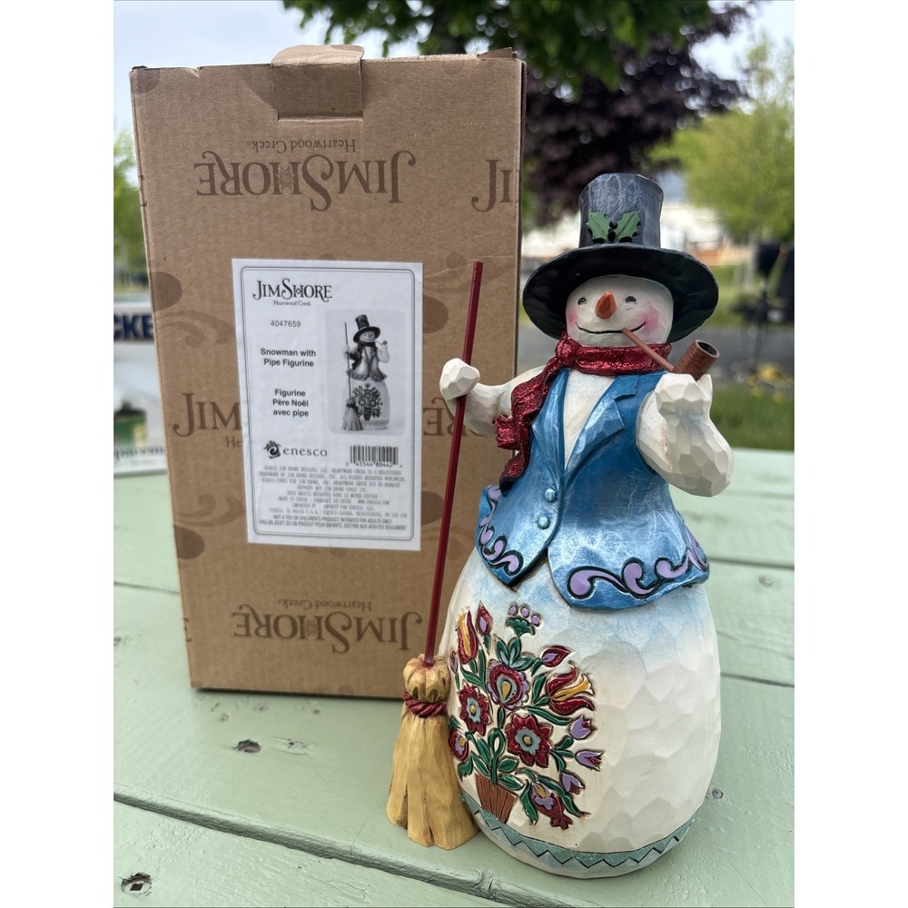 Jim Shore Get Swept Away This Winter Snowman Pipe Christmas Statue 4047659 NEW